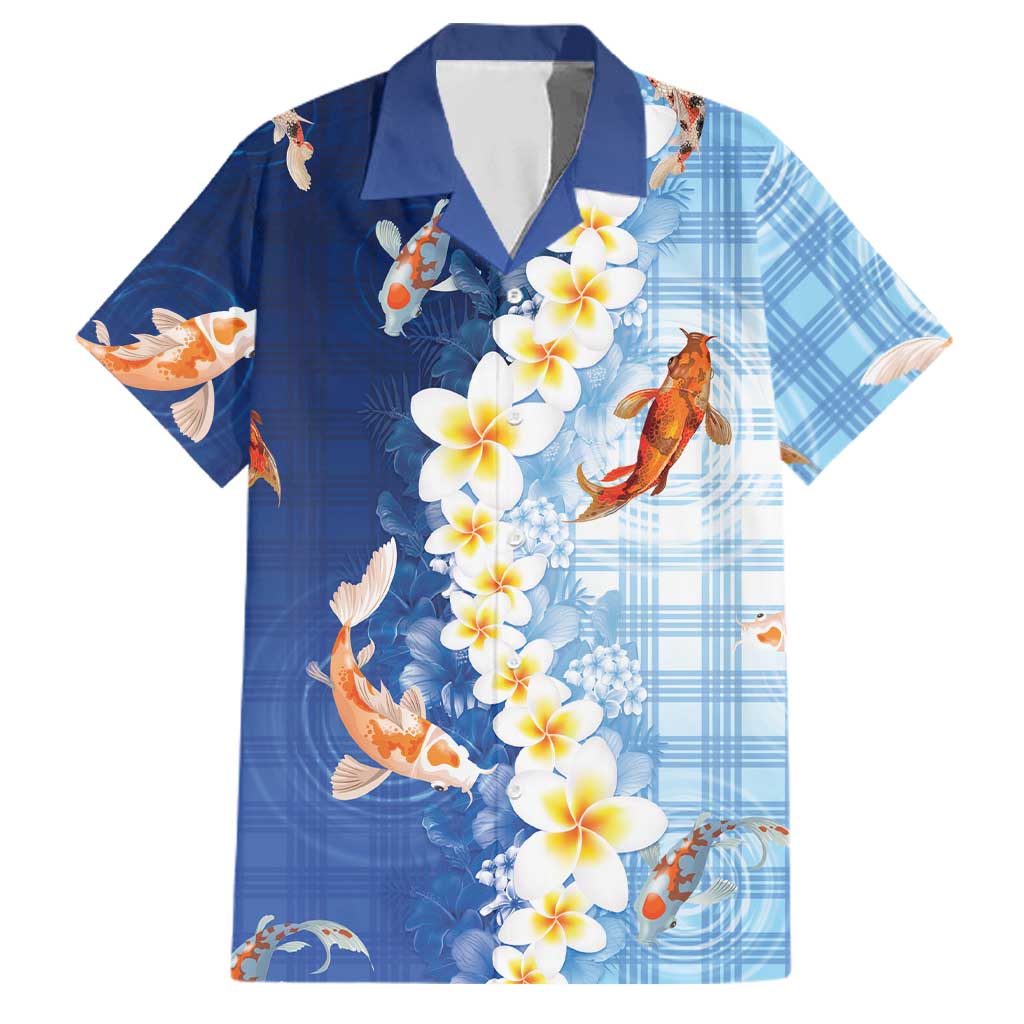 Hawaii And Japan Family Matching Puletasi and Hawaiian Shirt Plumeria Lei With Koi Fish Blue - Polynesian Pride