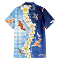 Hawaii And Japan Family Matching Puletasi and Hawaiian Shirt Plumeria Lei With Koi Fish Blue - Polynesian Pride