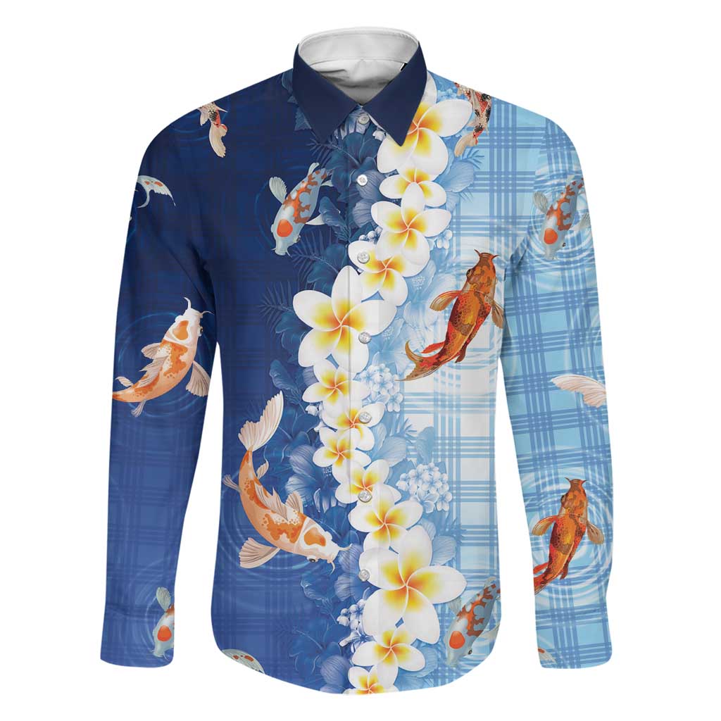 Hawaii And Japan Family Matching Puletasi and Hawaiian Shirt Plumeria Lei With Koi Fish Blue - Polynesian Pride