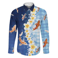Hawaii And Japan Family Matching Puletasi and Hawaiian Shirt Plumeria Lei With Koi Fish Blue - Polynesian Pride