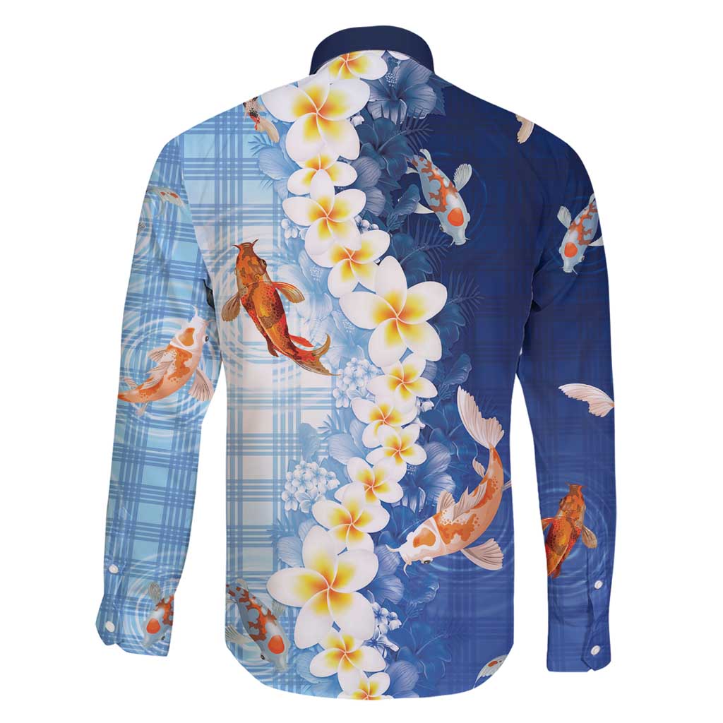Hawaii And Japan Family Matching Short Sleeve Bodycon Dress and Hawaiian Shirt Plumeria Lei With Koi Fish Blue - Polynesian Pride