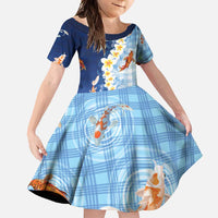 Hawaii And Japan Family Matching Summer Maxi Dress and Hawaiian Shirt Plumeria Lei With Koi Fish Blue - Polynesian Pride