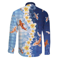 Hawaii And Japan Family Matching Summer Maxi Dress and Hawaiian Shirt Plumeria Lei With Koi Fish Blue - Polynesian Pride