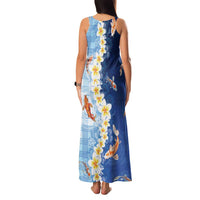 Hawaii And Japan Family Matching Tank Maxi Dress and Hawaiian Shirt Plumeria Lei With Koi Fish Blue - Polynesian Pride