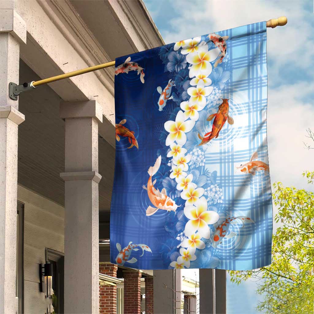 Hawaii And Japan Garden Flag Plumeria Lei With Koi Fish Blue - Polynesian Pride