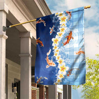 Hawaii And Japan Garden Flag Plumeria Lei With Koi Fish Blue - Polynesian Pride