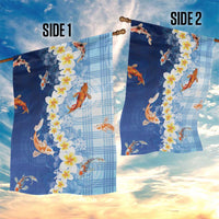 Hawaii And Japan Garden Flag Plumeria Lei With Koi Fish Blue - Polynesian Pride