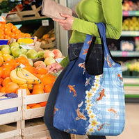 Hawaii And Japan Grocery Bag Plumeria Lei With Koi Fish Blue - Polynesian Pride