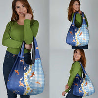 Hawaii And Japan Grocery Bag Plumeria Lei With Koi Fish Blue - Polynesian Pride