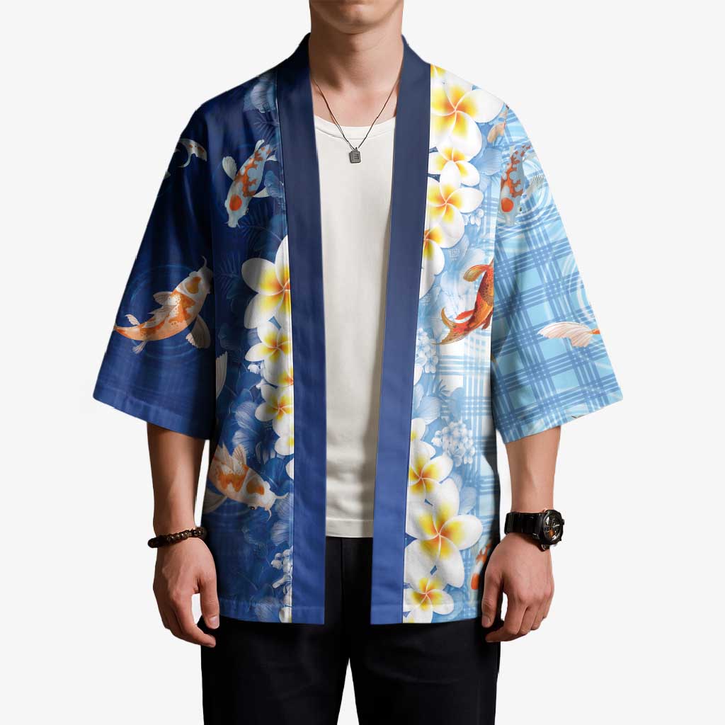 Hawaii And Japan Kimono Plumeria Lei With Koi Fish Blue - Polynesian Pride