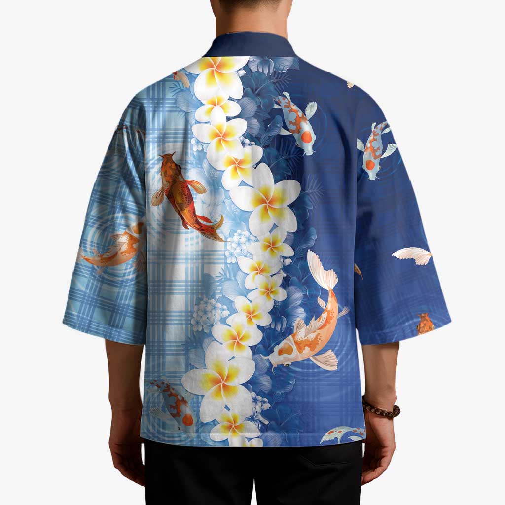 Hawaii And Japan Kimono Plumeria Lei With Koi Fish Blue - Polynesian Pride