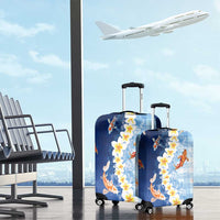 Hawaii And Japan Luggage Cover Plumeria Lei With Koi Fish Blue - Polynesian Pride