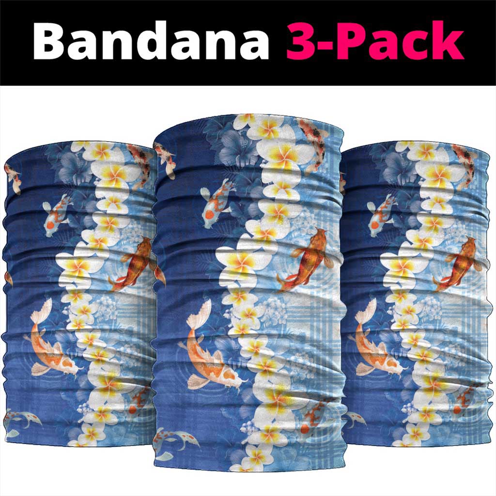 Hawaii And Japan Neck Gaiter Plumeria Lei With Koi Fish Blue - Polynesian Pride
