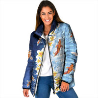 Hawaii And Japan Padded Jacket Plumeria Lei With Koi Fish Blue - Polynesian Pride