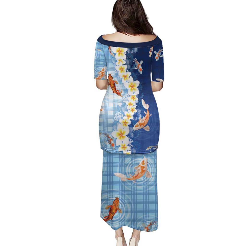 Hawaii And Japan Puletasi Plumeria Lei With Koi Fish Blue - Polynesian Pride