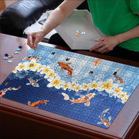 Hawaii And Japan Puzzle Plumeria Lei With Koi Fish Blue - Polynesian Pride