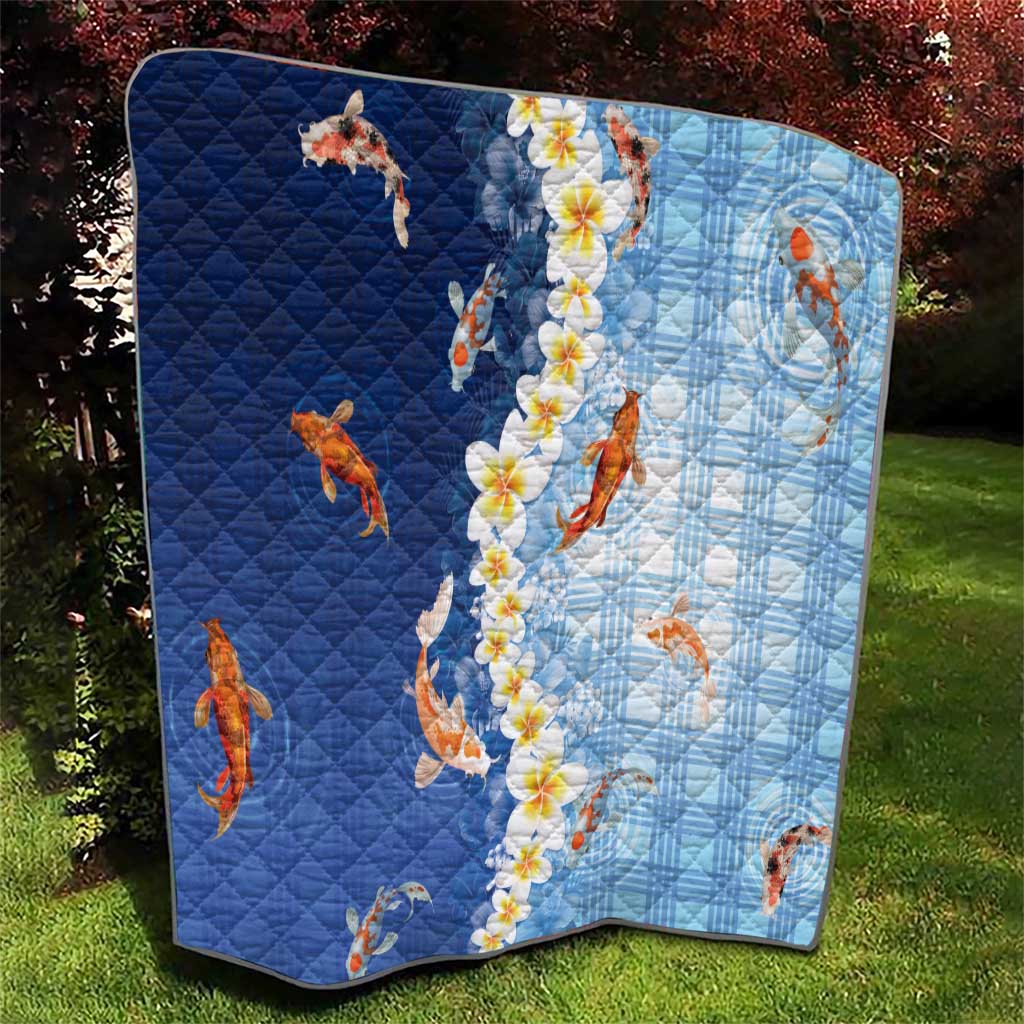 Hawaii And Japan Quilt Plumeria Lei With Koi Fish Blue - Polynesian Pride