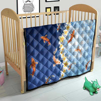 Hawaii And Japan Quilt Plumeria Lei With Koi Fish Blue - Polynesian Pride