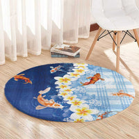 Hawaii And Japan Round Carpet Plumeria Lei With Koi Fish Blue - Polynesian Pride