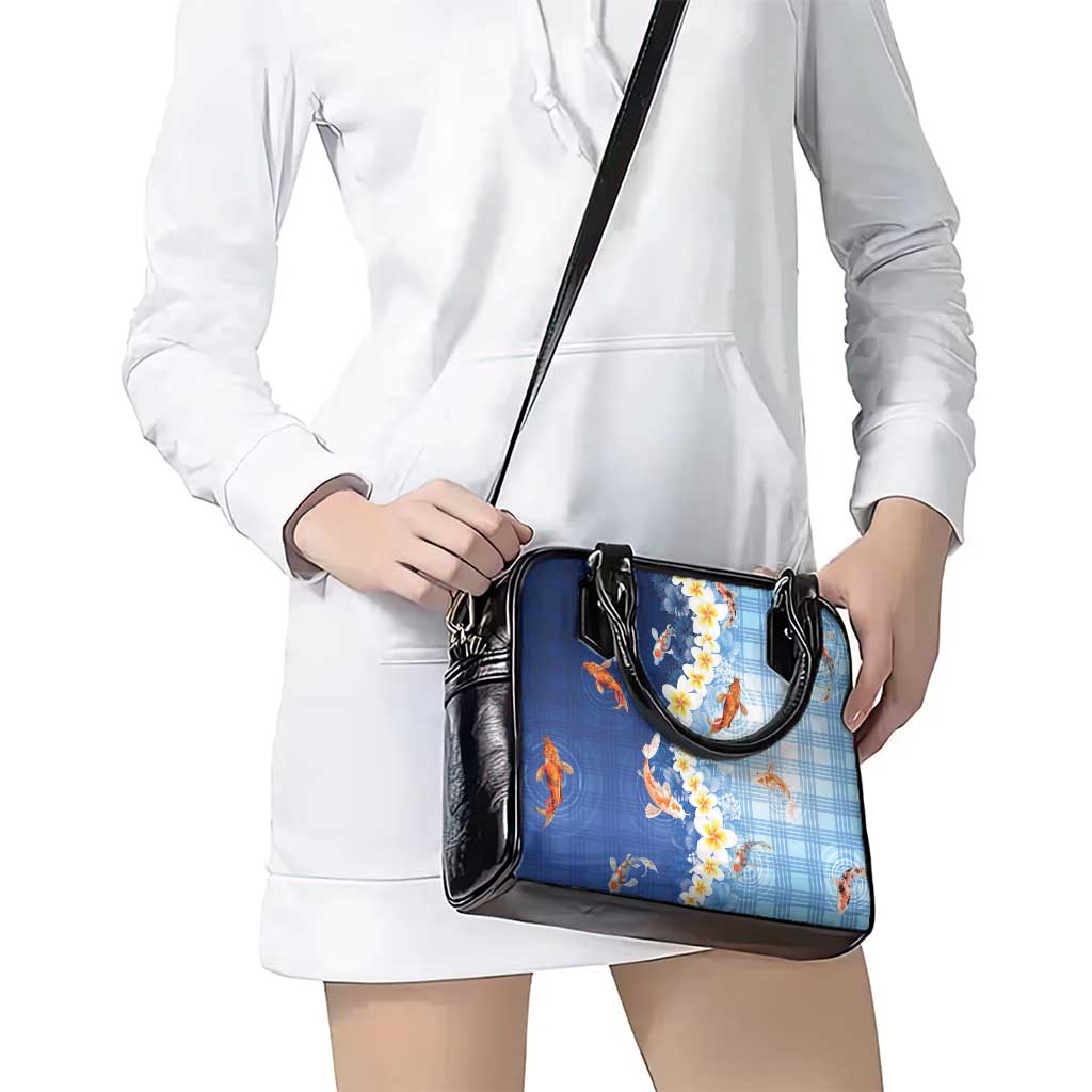 Hawaii And Japan Shoulder Handbag Plumeria Lei With Koi Fish Blue - Polynesian Pride
