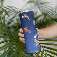 Hawaii And Japan Skinny Tumbler Plumeria Lei With Koi Fish Blue - Polynesian Pride