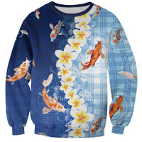 Hawaii And Japan Sweatshirt Plumeria Lei With Koi Fish Blue - Polynesian Pride