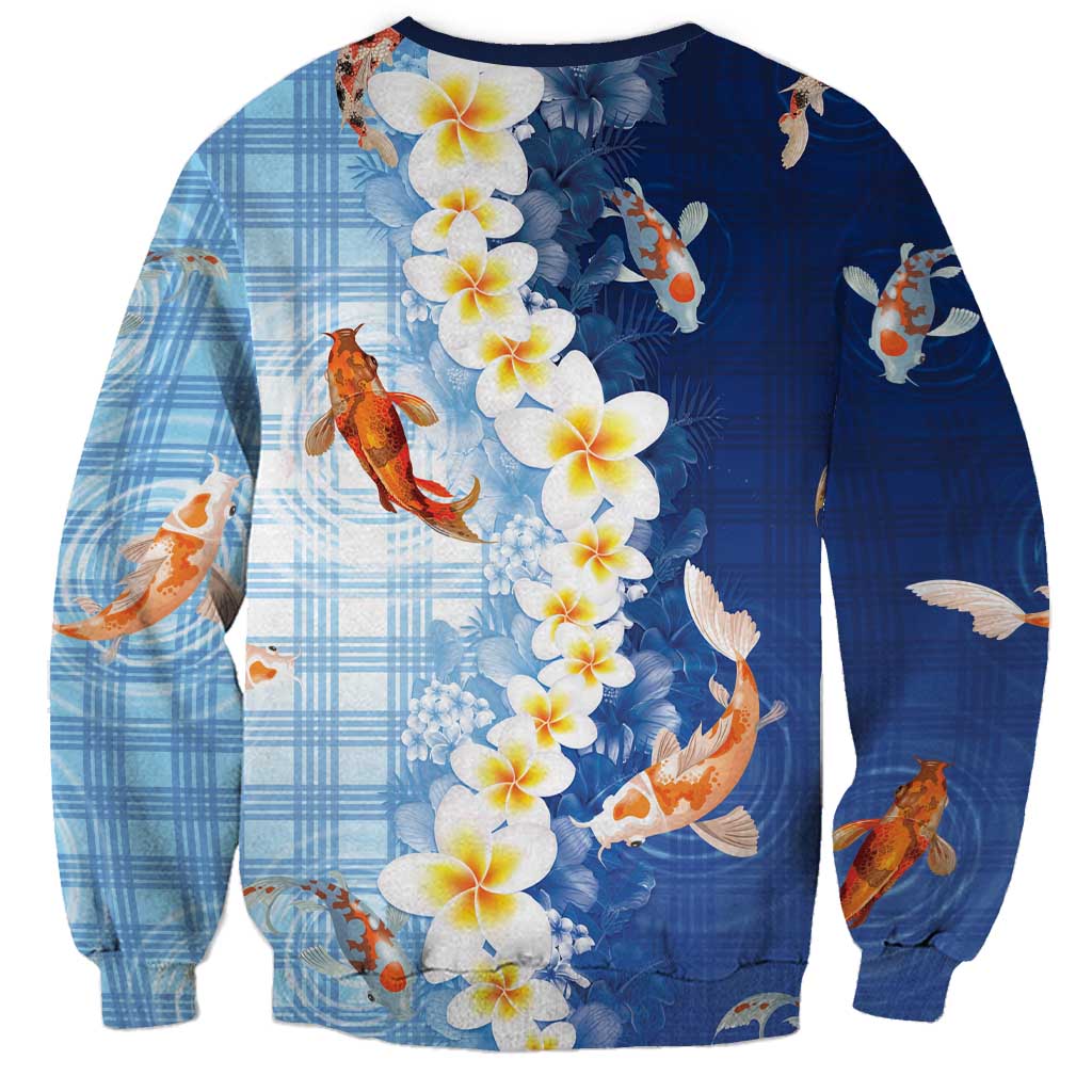 Hawaii And Japan Sweatshirt Plumeria Lei With Koi Fish Blue - Polynesian Pride