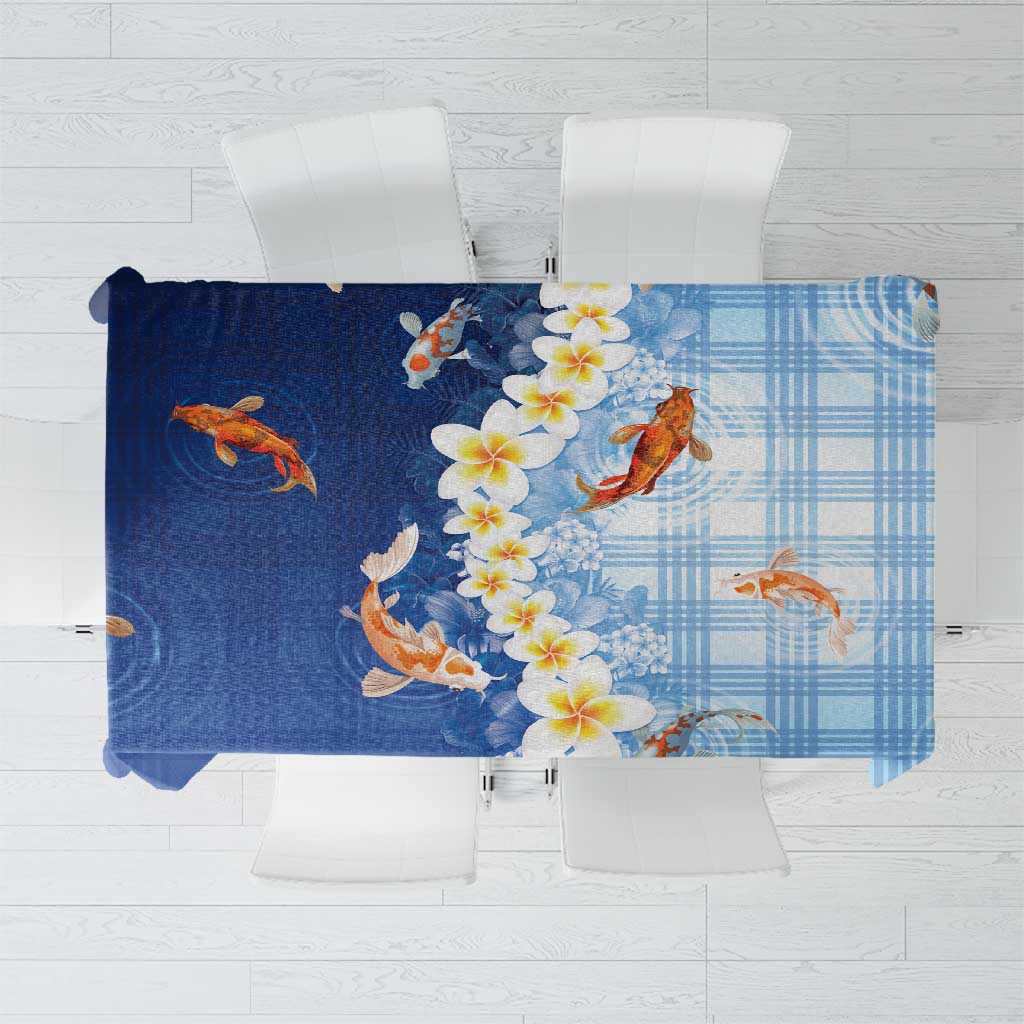 Hawaii And Japan Tablecloth Plumeria Lei With Koi Fish Blue - Polynesian Pride