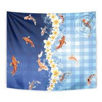 Hawaii And Japan Tapestry Plumeria Lei With Koi Fish Blue - Polynesian Pride