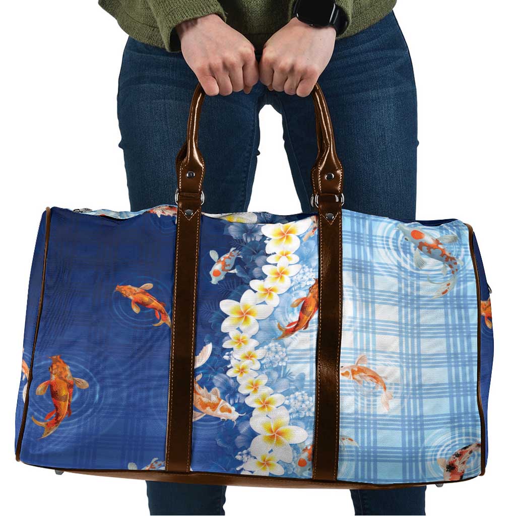 Hawaii And Japan Travel Bag Plumeria Lei With Koi Fish Blue - Polynesian Pride