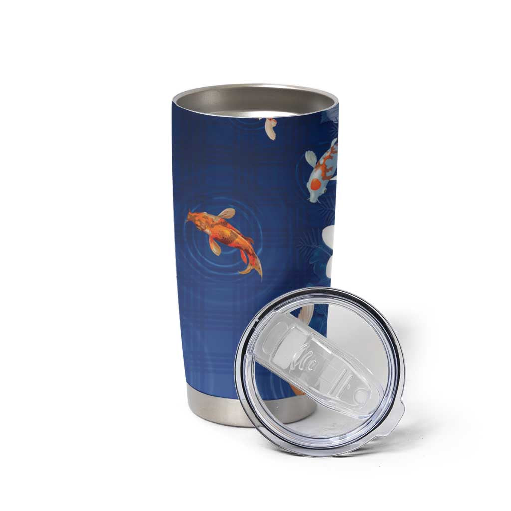 Hawaii And Japan Tumbler Cup Plumeria Lei With Koi Fish Blue - Polynesian Pride