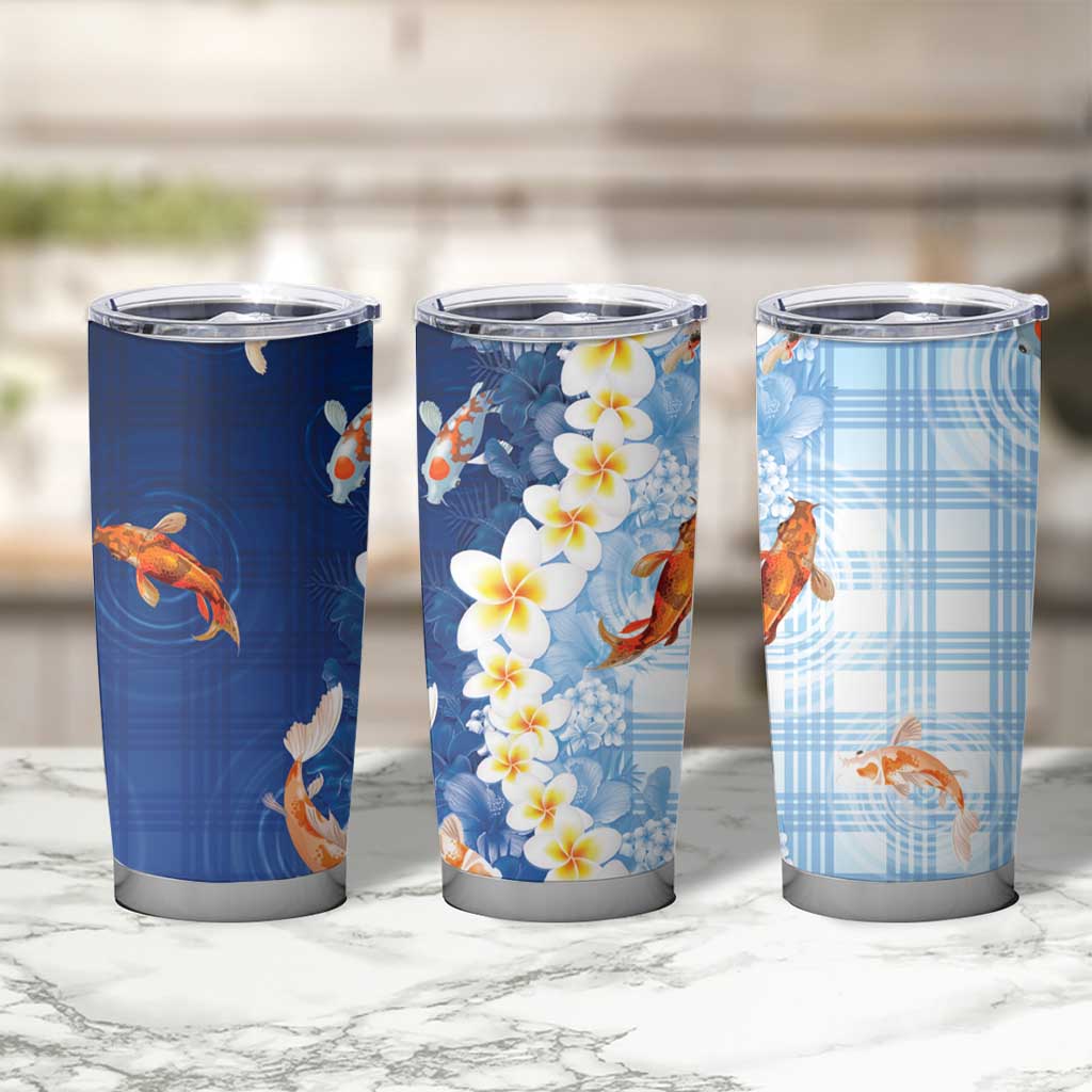 Hawaii And Japan Tumbler Cup Plumeria Lei With Koi Fish Blue - Polynesian Pride