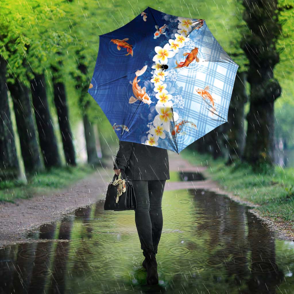Hawaii And Japan Umbrella Plumeria Lei With Koi Fish Blue - Polynesian Pride
