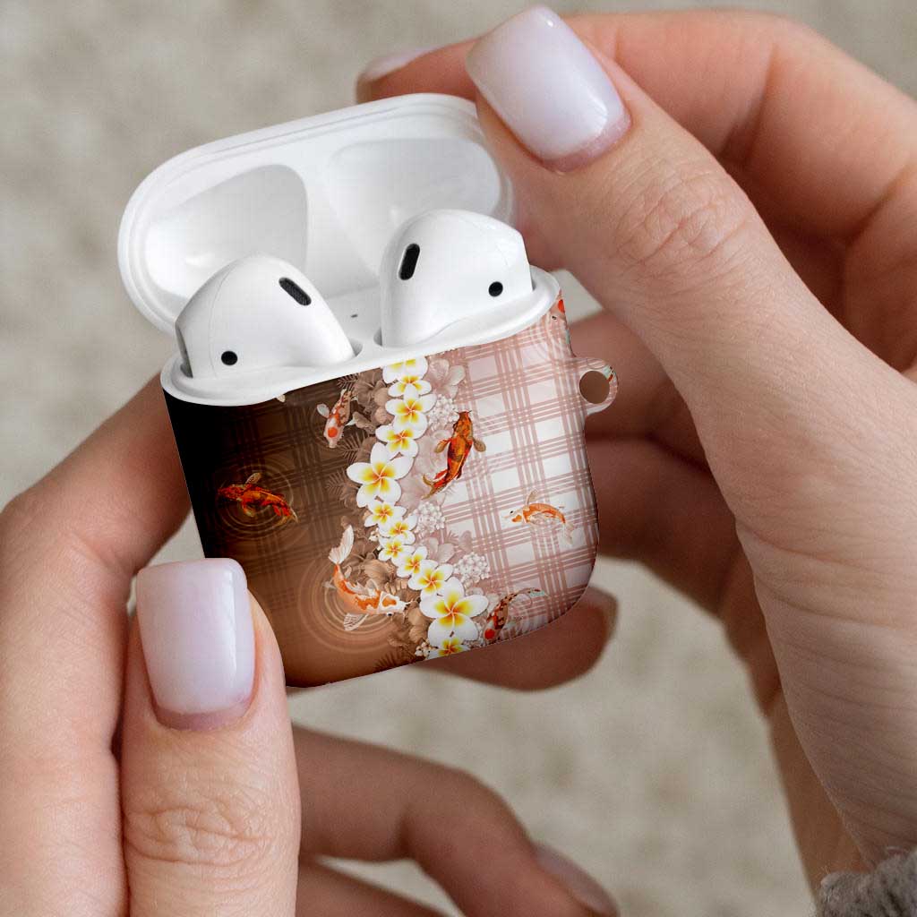 Hawaii And Japan AirPods Case Plumeria Lei With Koi Fish Beige - Polynesian Pride