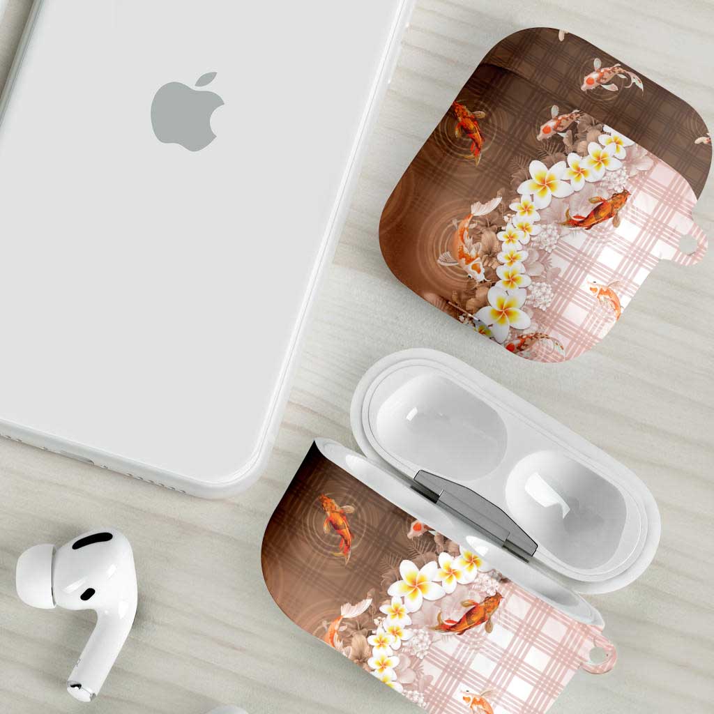 Hawaii And Japan AirPods Case Plumeria Lei With Koi Fish Beige - Polynesian Pride