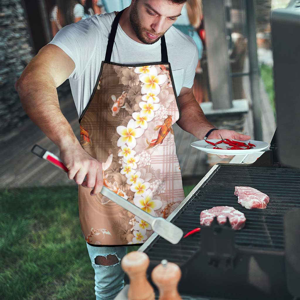 Hawaii And Japan Apron Plumeria Lei With Koi Fish Beige - Polynesian Pride