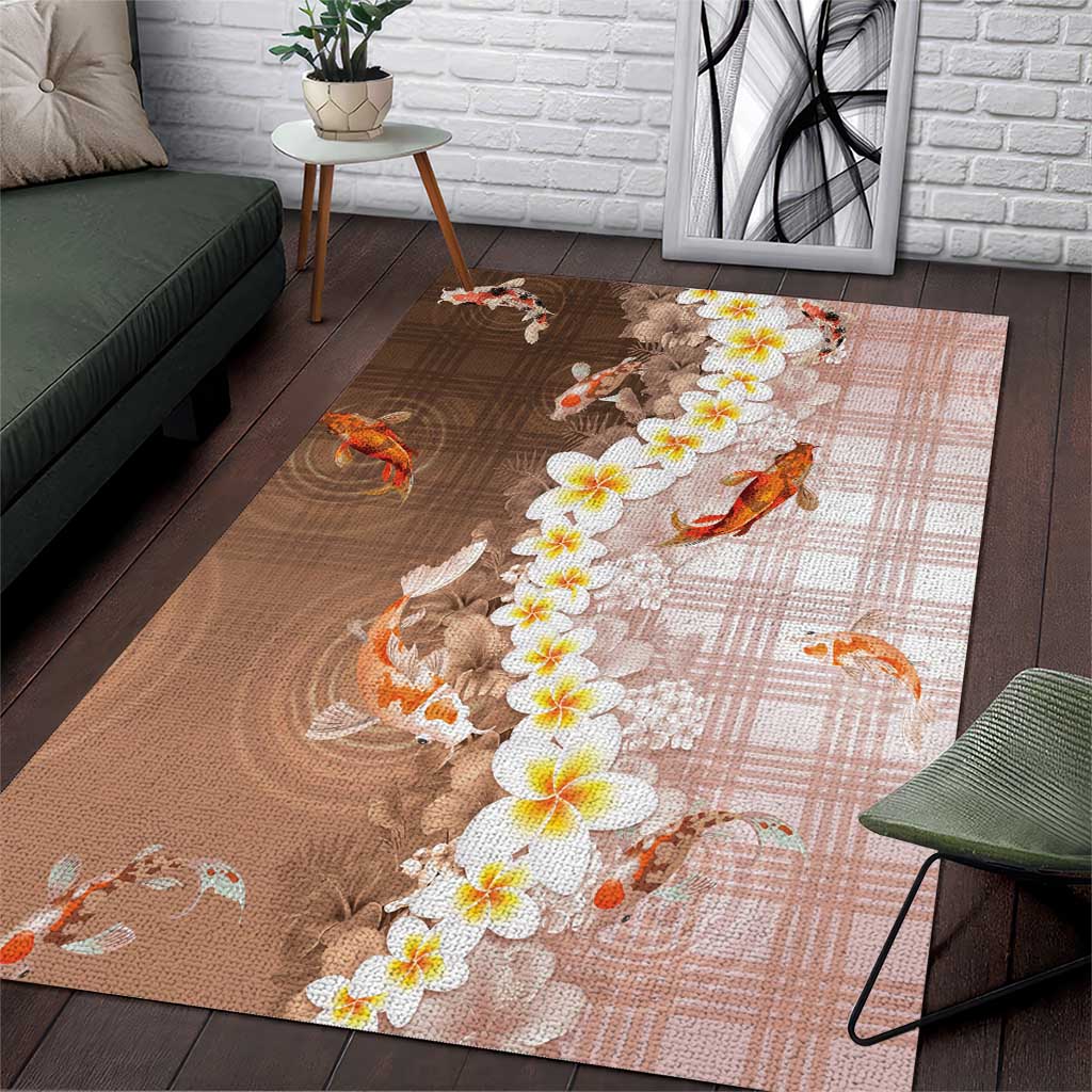 Hawaii And Japan Area Rug Plumeria Lei With Koi Fish Beige - Polynesian Pride