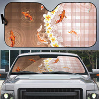 Hawaii And Japan Auto Sun Shade Plumeria Lei With Koi Fish Beige - Polynesian Pride