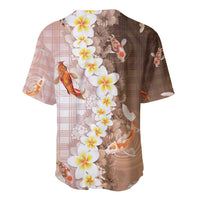 Hawaii And Japan Baseball Jersey Plumeria Lei With Koi Fish Beige - Polynesian Pride