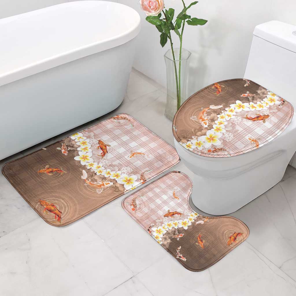 Hawaii And Japan Bathroom Set Plumeria Lei With Koi Fish Beige - Polynesian Pride