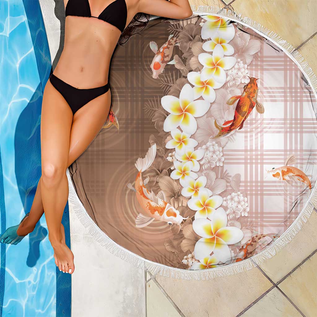 Hawaii And Japan Beach Blanket Plumeria Lei With Koi Fish Beige - Polynesian Pride