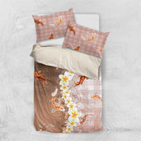Hawaii And Japan Bedding Set Plumeria Lei With Koi Fish Beige - Polynesian Pride