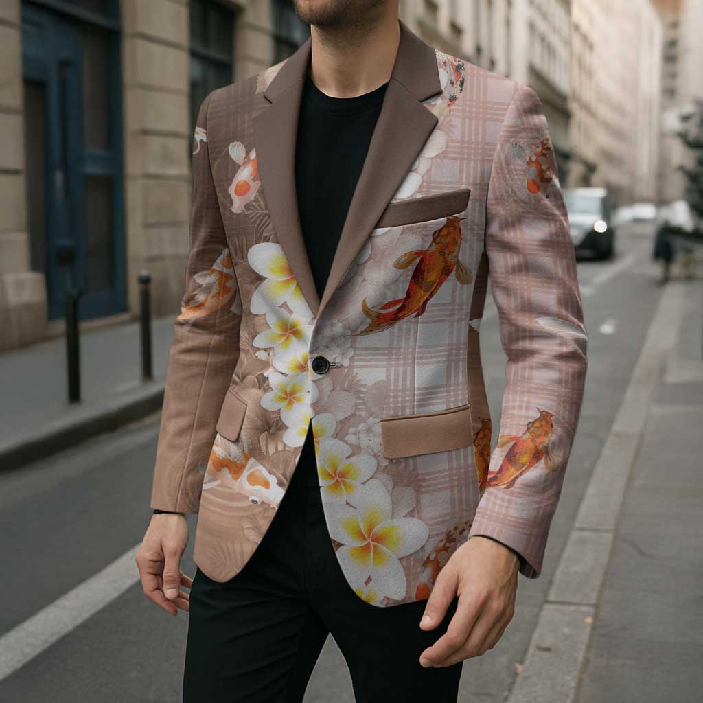 Hawaii And Japan Blazer Plumeria Lei With Koi Fish Beige - Polynesian Pride
