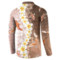 Hawaii And Japan Button Sweatshirt Plumeria Lei With Koi Fish Beige - Polynesian Pride