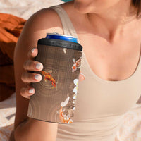 Hawaii And Japan 4 in 1 Can Cooler Tumbler Plumeria Lei With Koi Fish Beige - Polynesian Pride