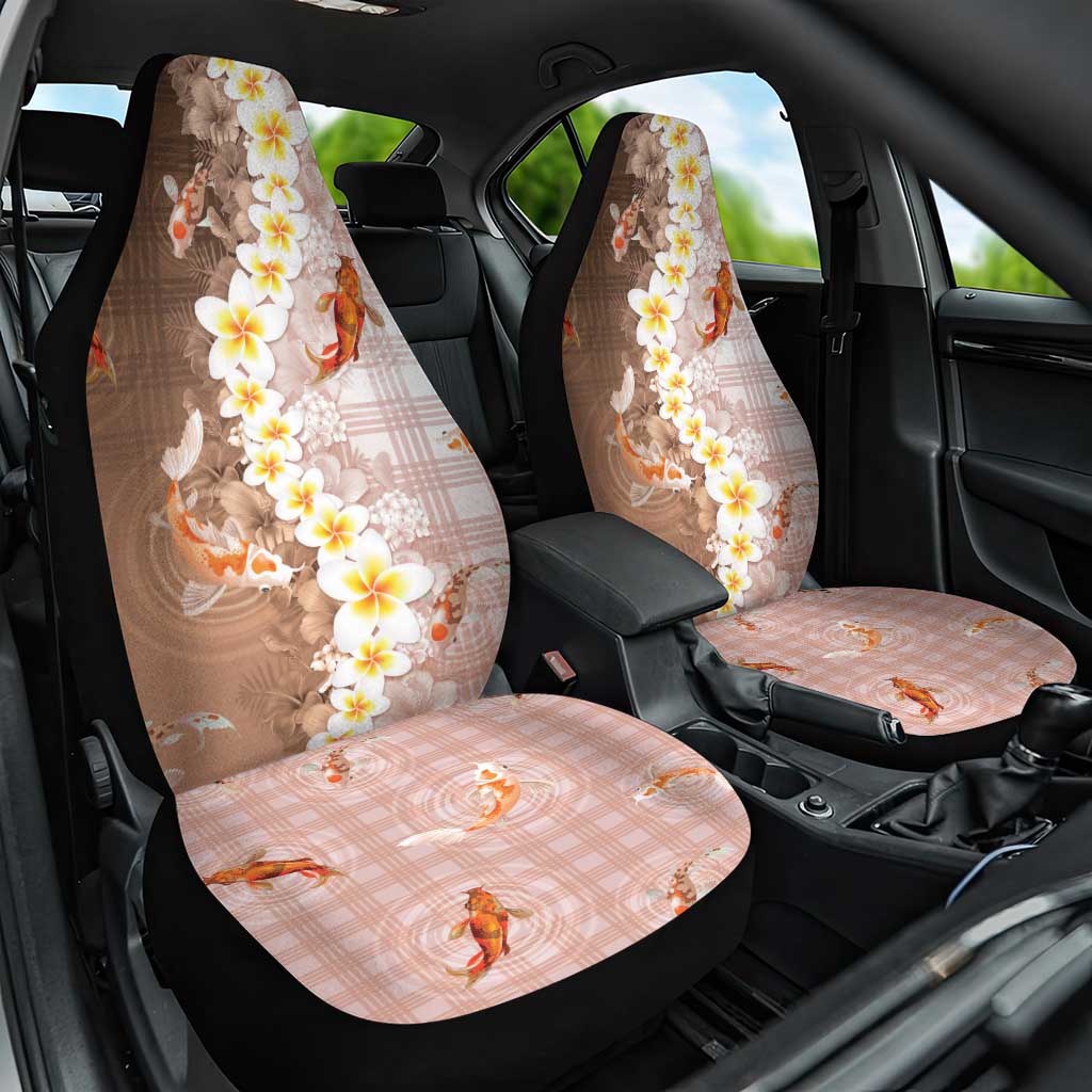 Hawaii And Japan Car Seat Cover Plumeria Lei With Koi Fish Beige - Polynesian Pride
