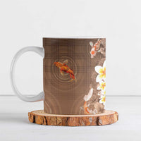 Hawaii And Japan Ceramic Mug Plumeria Lei With Koi Fish Beige - Polynesian Pride