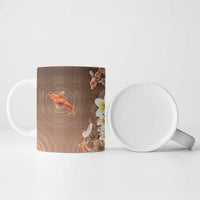 Hawaii And Japan Ceramic Mug Plumeria Lei With Koi Fish Beige - Polynesian Pride
