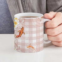 Hawaii And Japan Ceramic Mug Plumeria Lei With Koi Fish Beige - Polynesian Pride