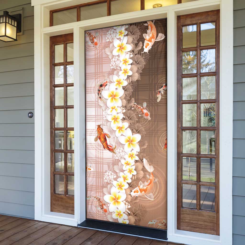 Hawaii And Japan Door Cover Plumeria Lei With Koi Fish Beige - Polynesian Pride